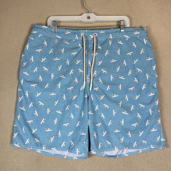 Johnnie O Swim Trunk Mens XXL Blue Arno Half Elastic Surf Short Relaxed Fit - Picture 1 of 14